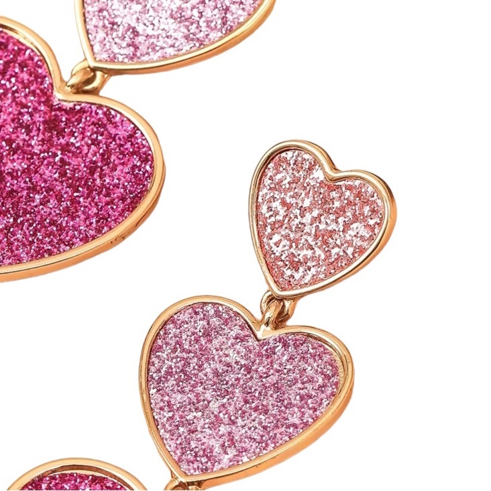 Sparkling Textured Glitter Heart Stud Earrings - Picture 2 of 2